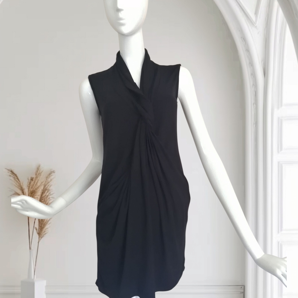 Black Sleeveless Cowl Neck Sheath Mini Dress